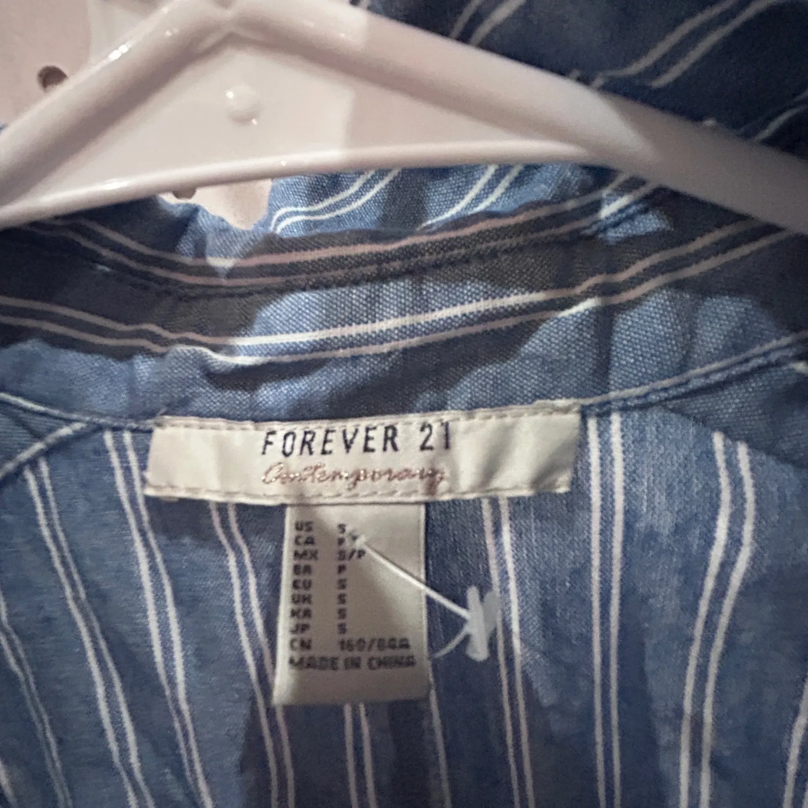 NWOT Forever 21 Blue White Striped Button Up Shirt Dress Ruffle Size S - Image 6