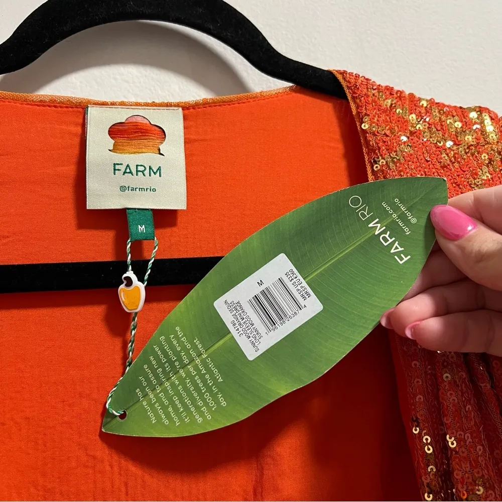 NEW NWT Farm Rio Sunny Mood Orange Sequin Long Sleeve Mini Dress - Image 12