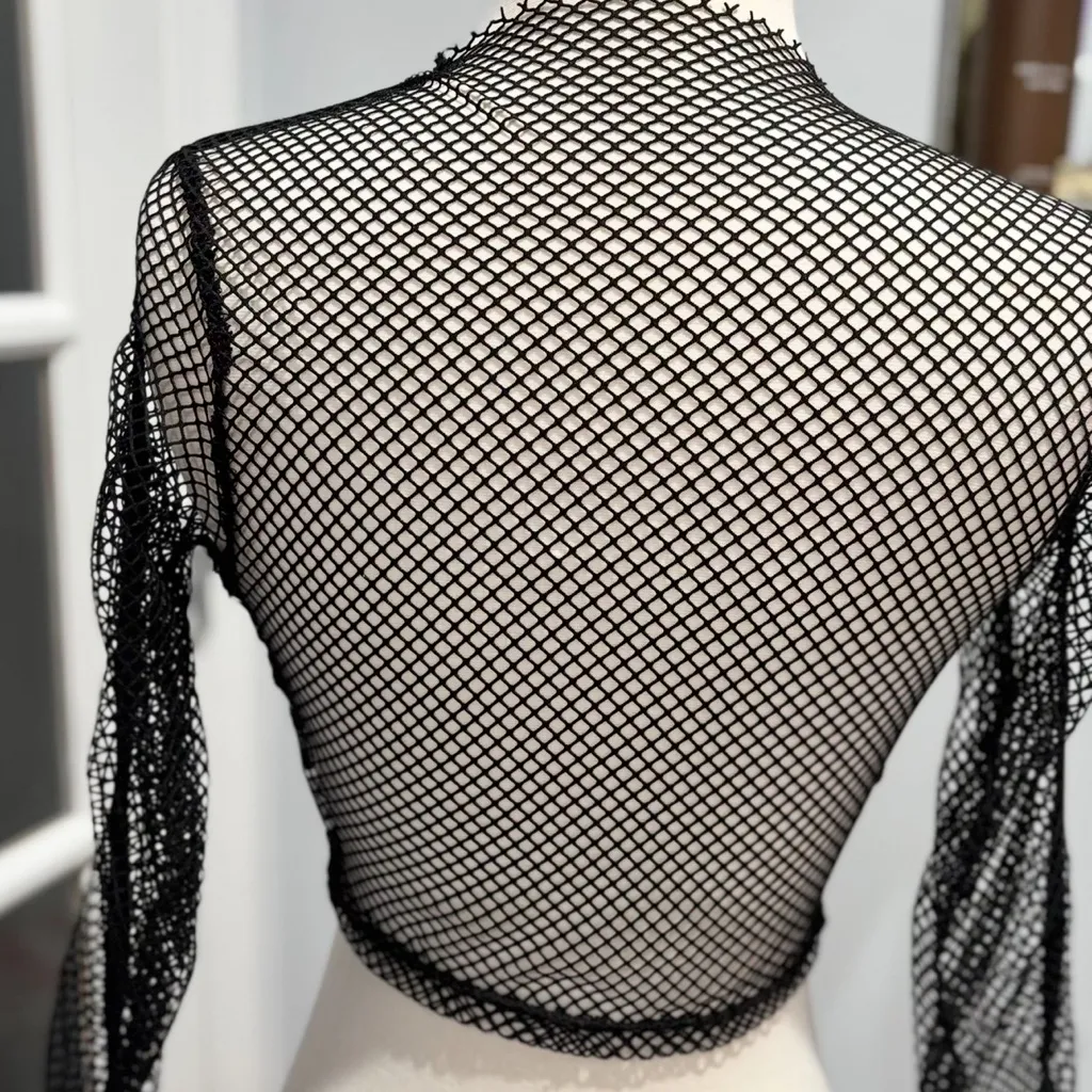 Black Mesh Fishnet Zio-up Top - Image 3