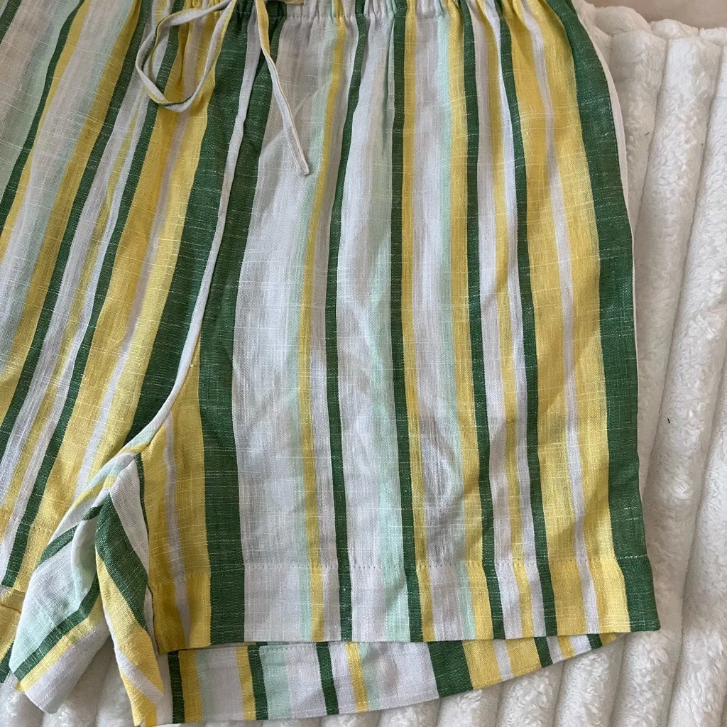 Wonderly Green and Yellow Striped Women's Shorts - Image 2
