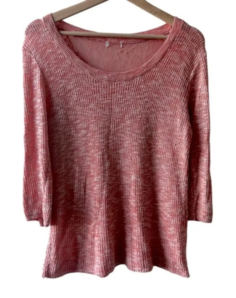 Vintage Peach Knit Sweater Medium Marbled Lightweight Lace Back Y2K pastel Orange - Image 1