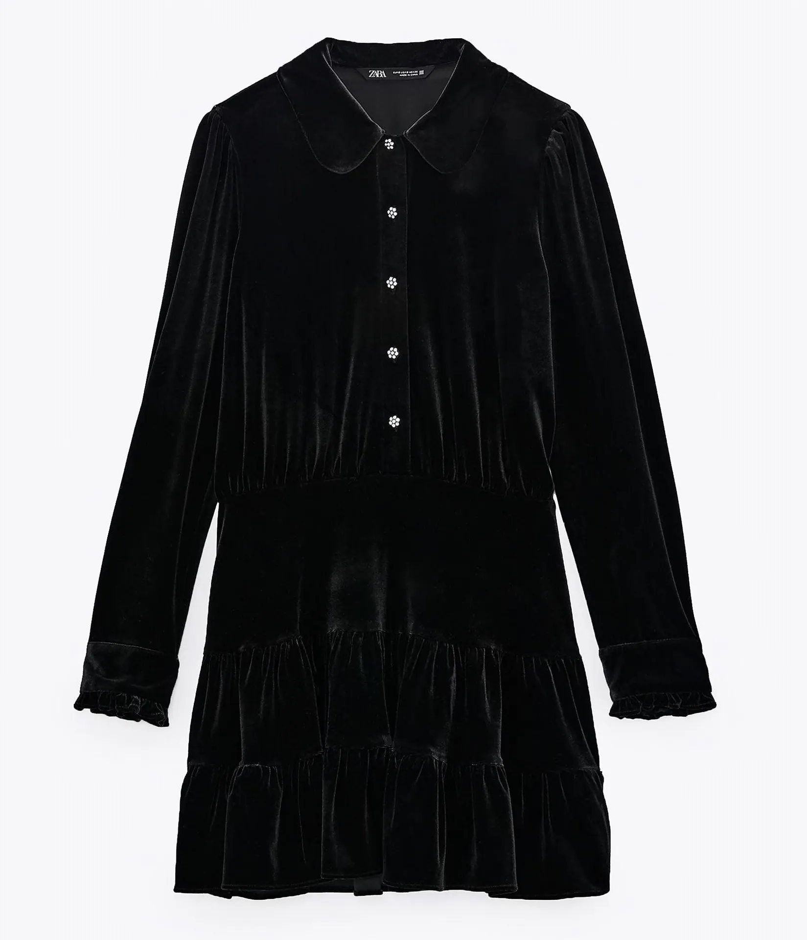 Black Velvet Mini Ruffle Mini Flare Dress - Image 4