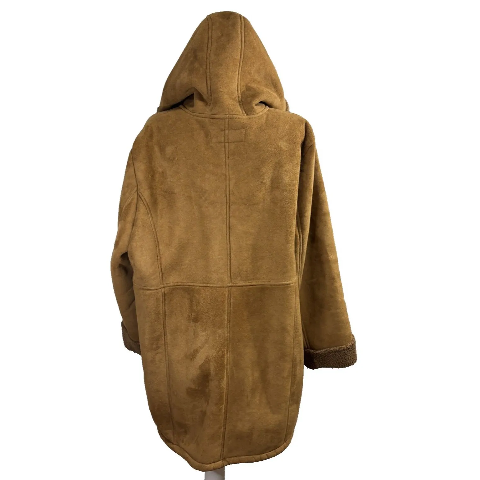 Vtg Very Veranesi Womens Faux Suede Shearling Coat Hooded Camel Midi 90s Sz L Brown Size L - Image 5