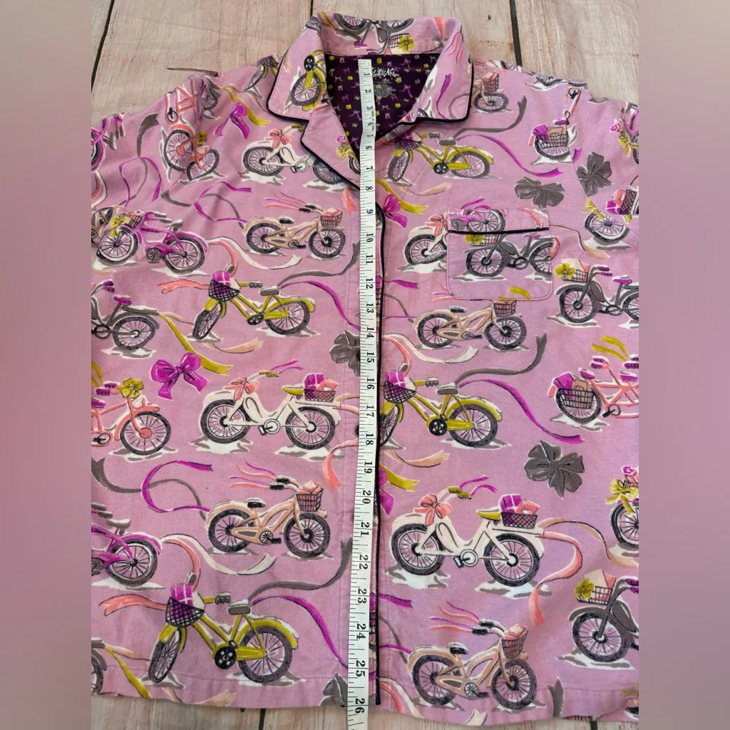 Nick & Nora Flannel Pajama Shirt Women's Size Large bicycles bows - Image 5