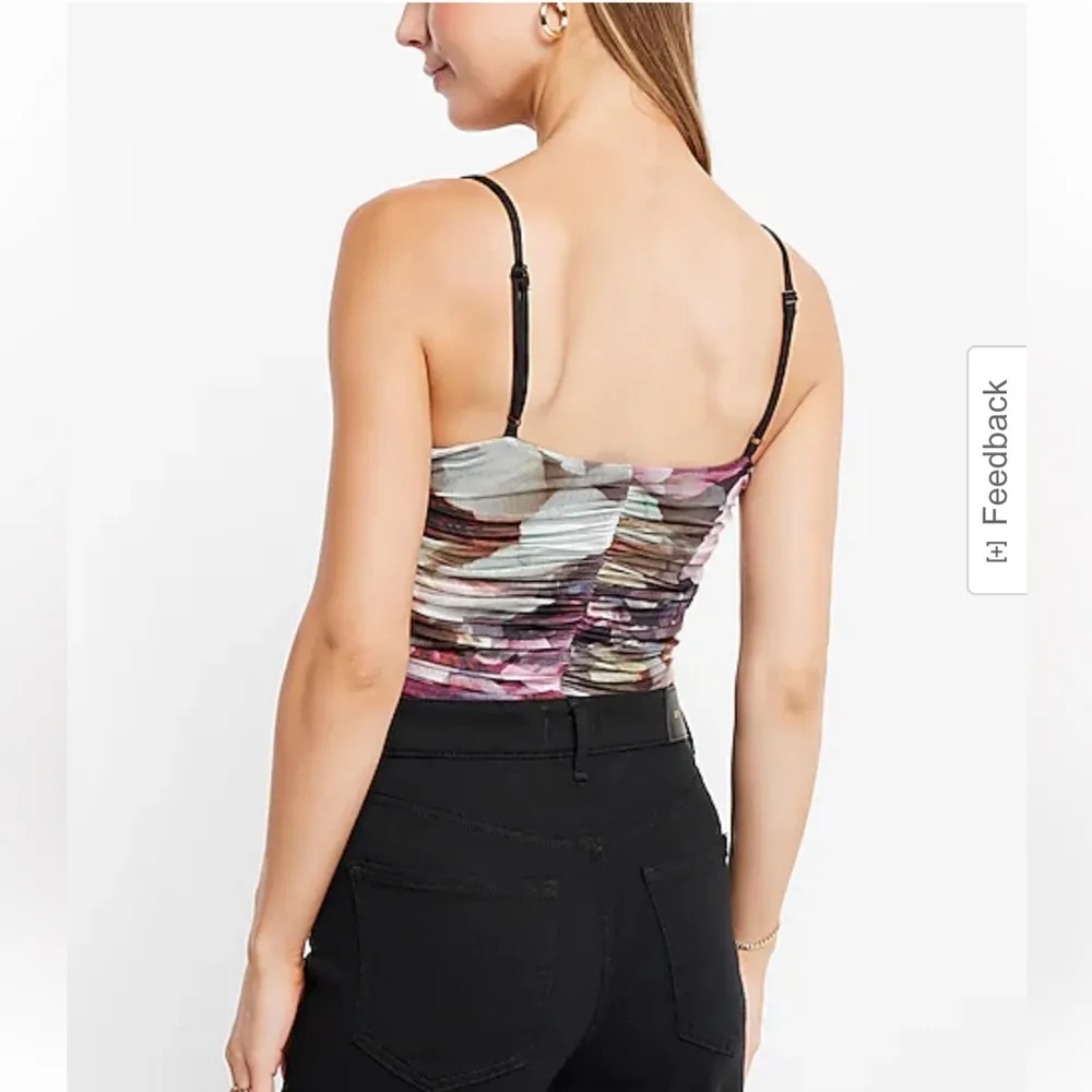 NWT Express Body Contour Floral Mesh Cami Thong Bodysuit With Removable Cups - Image 2