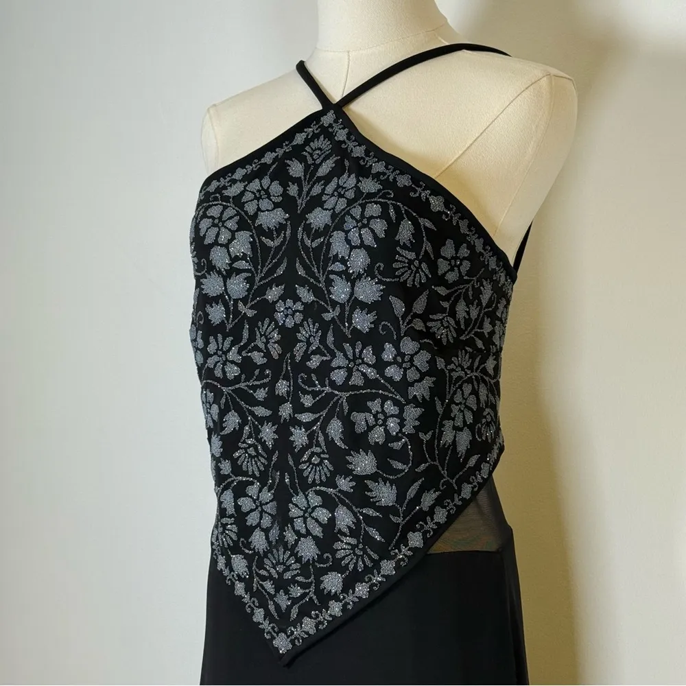 TADASHI Designer Gown Halter Neck Beaded Appliqué Sheer Waist Women’s Medium - Image 3