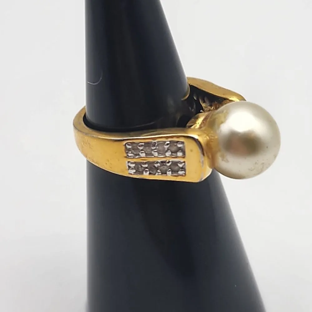 Edco Gold Tone Faux Pearl & CZ Ring (5) - Image 3