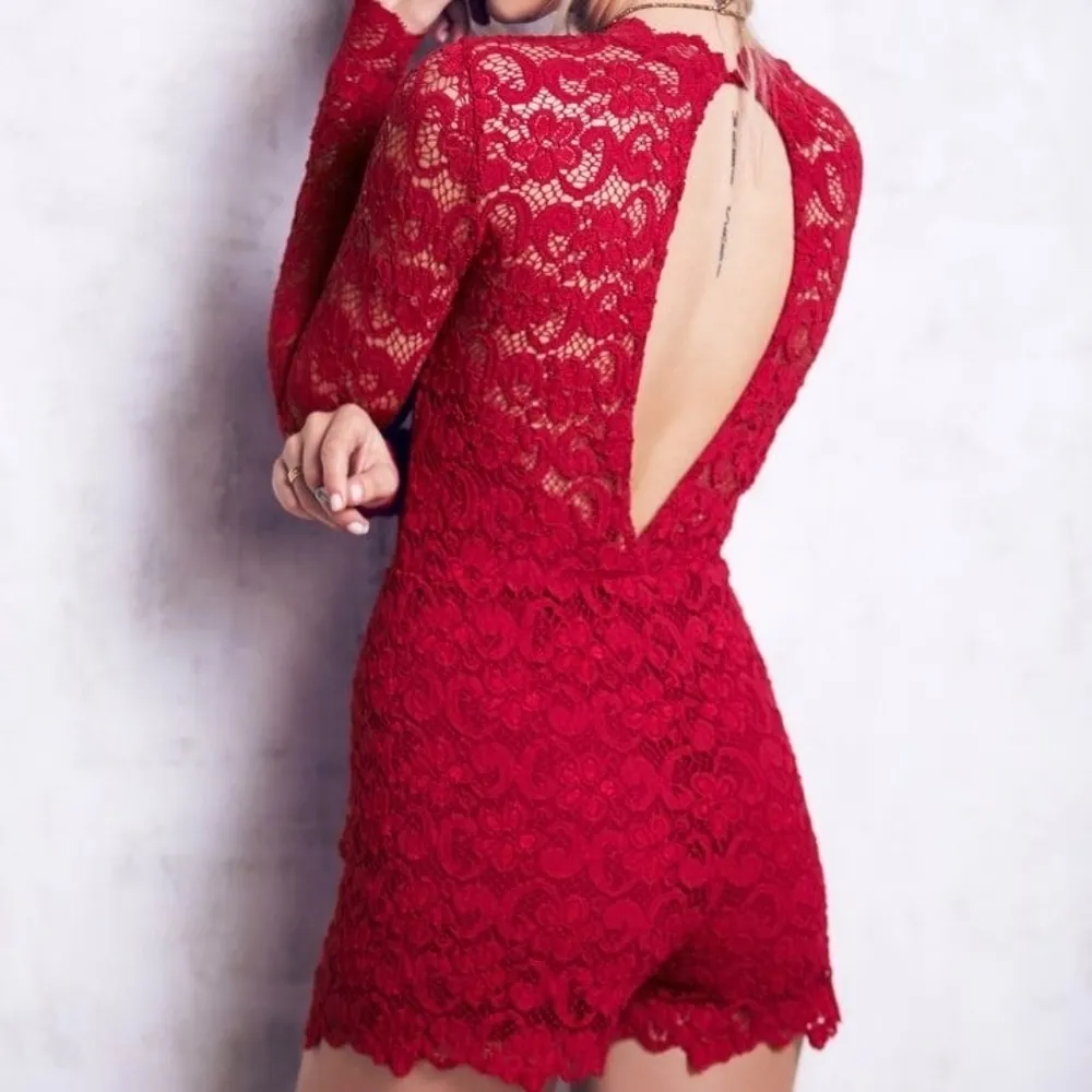 FREE PEOPLE x NIGHTCAP Red Dixie Lace Playsuit - Image 2