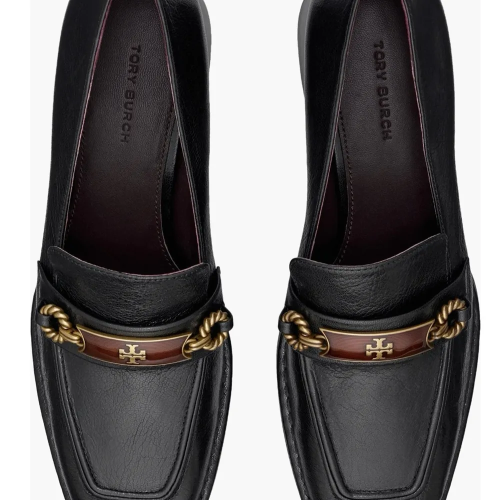 Tory Burch Black Leather Loafers with Gold Accent - Image 3