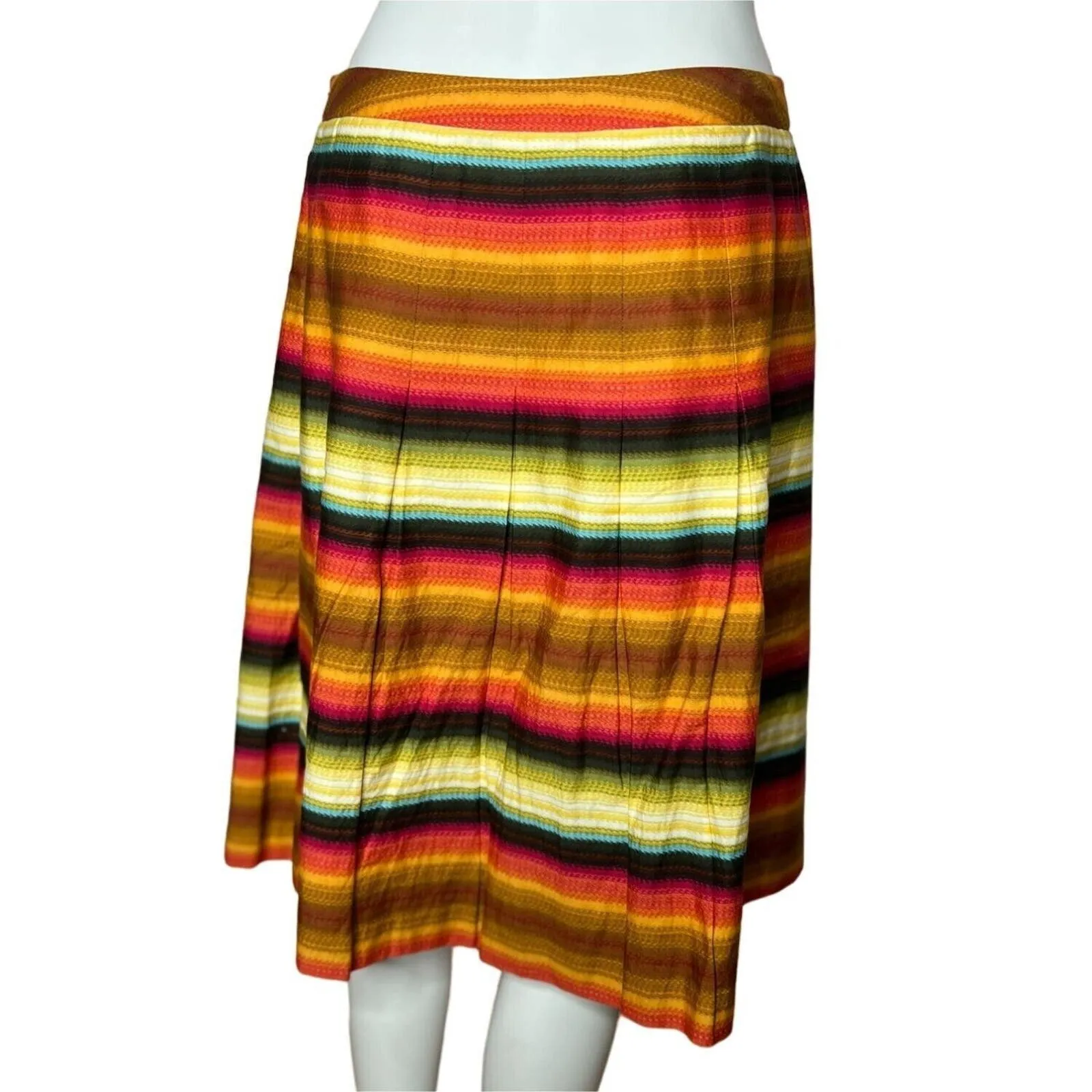 Talbots Skirt‎ Womens 8 Multicolored Stripe Petite A Line Pleated Southwestern - Image 4