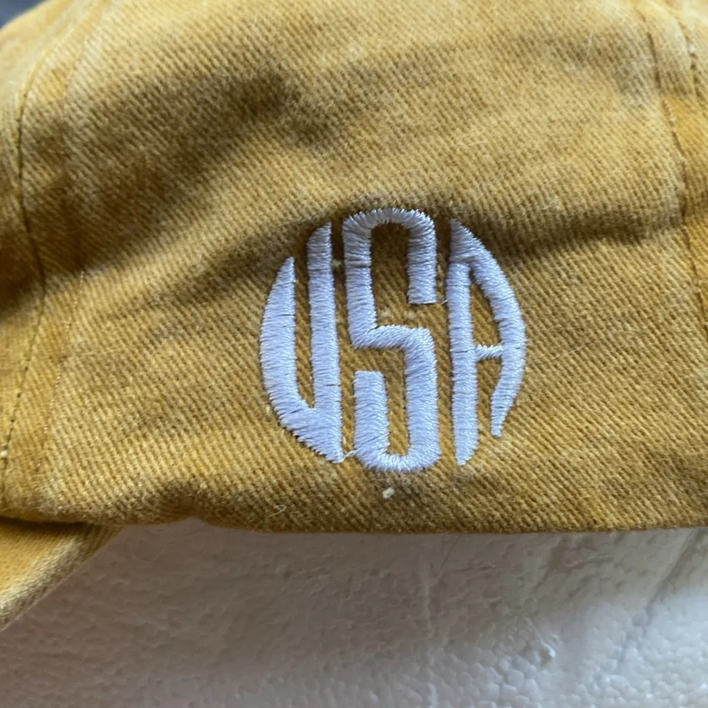 American Flag Baseball Hat Canvas Dad Hat USA Monogram Mustard Yellow Cotton Red - Image 3