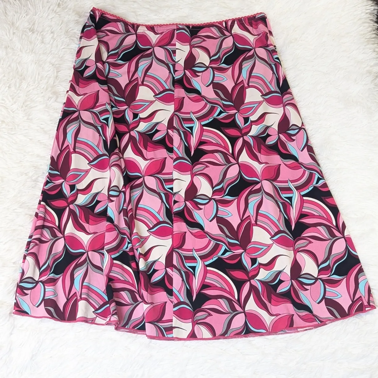 Y2K Vintage Wrapper Jersey Knit Abstract Floral Print Skirt Pink and Black M Size undefined - Image 10