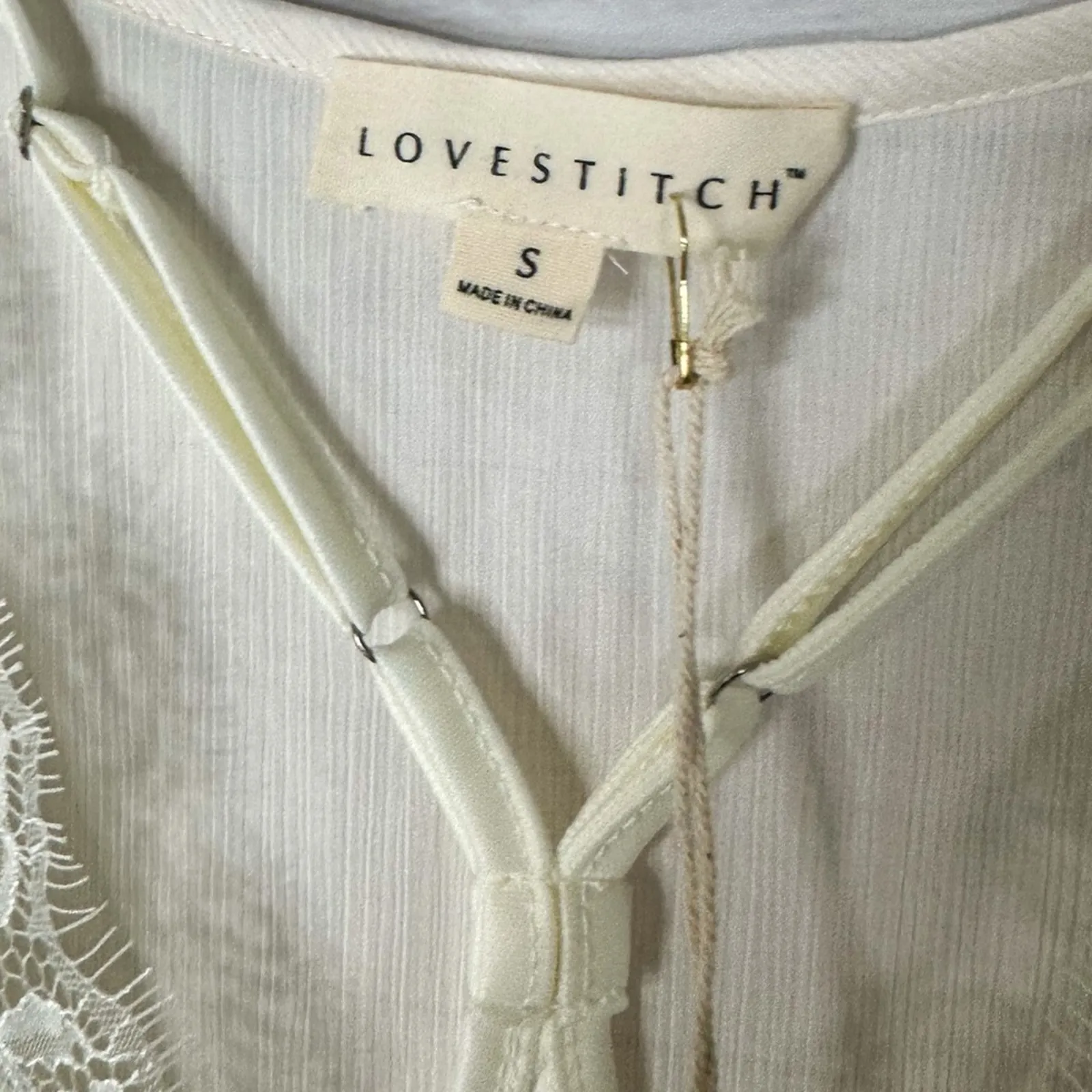 NEW with tags Lovestitch Ivory Kaylee Lace and Satin Blouse, NWT, Size Small - Image 12