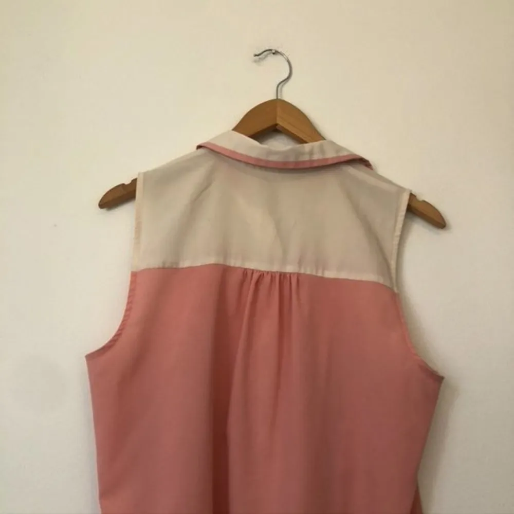 MINE Rose Pink Cream Beige Colorblock Sleeveless Button Down Tank Blouse JUNIORS Size L - Image 10