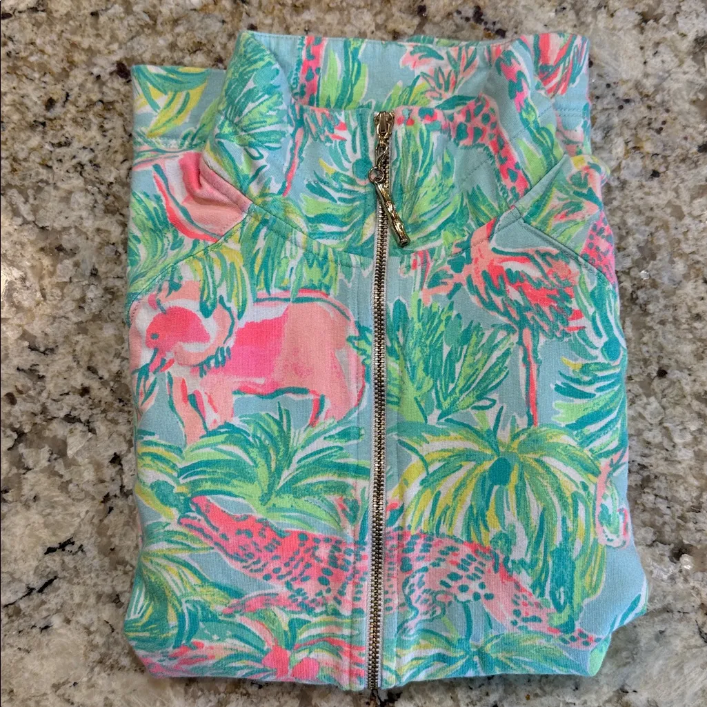 Lilly Pulitzer Skipper Popover Pink Green Animal Print • Sea Salt Blue on Parade - Image 6