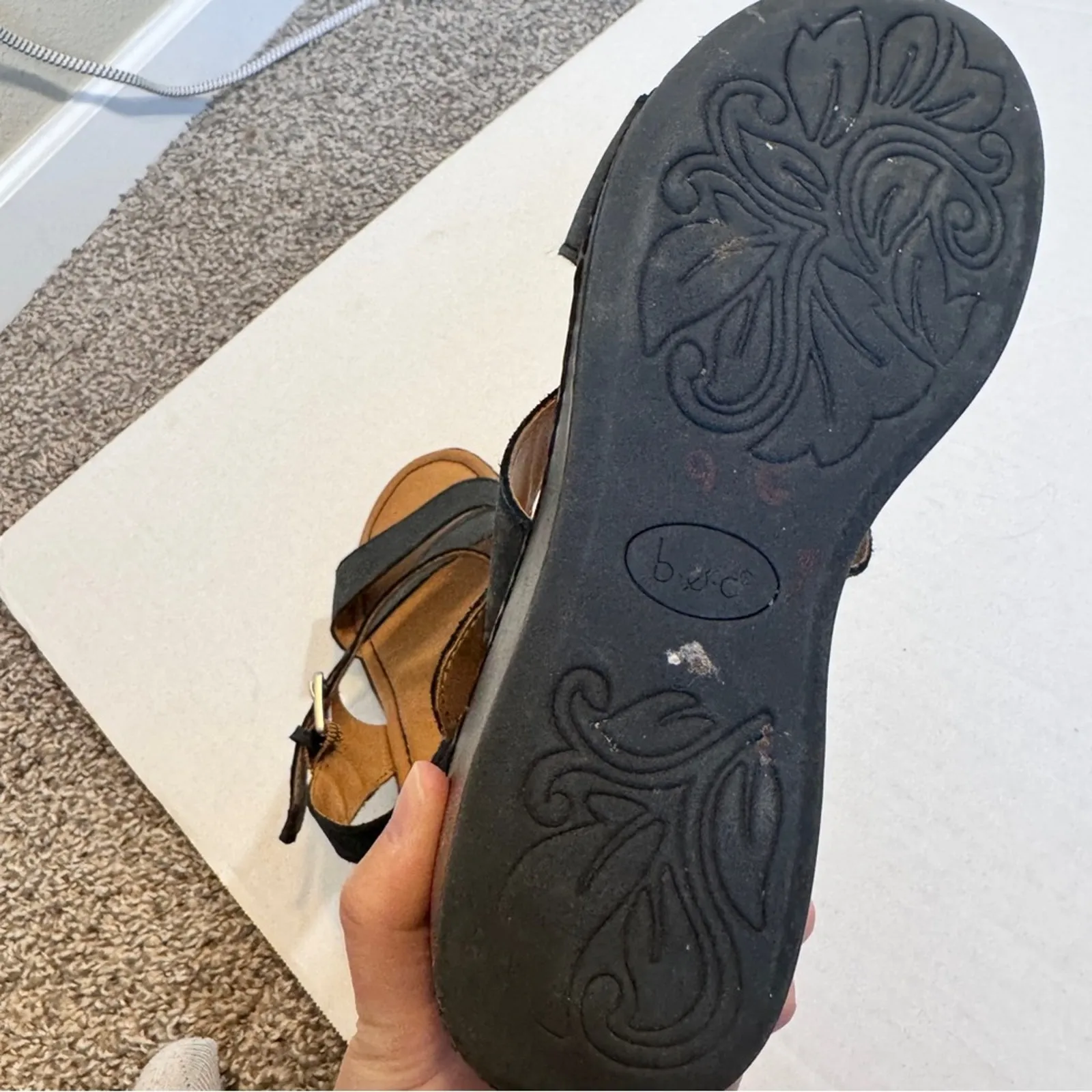 BOC Black Leather Strappy Wedge Sandals Womens 7 Comfort Shoes Beachy Summer - Image 9