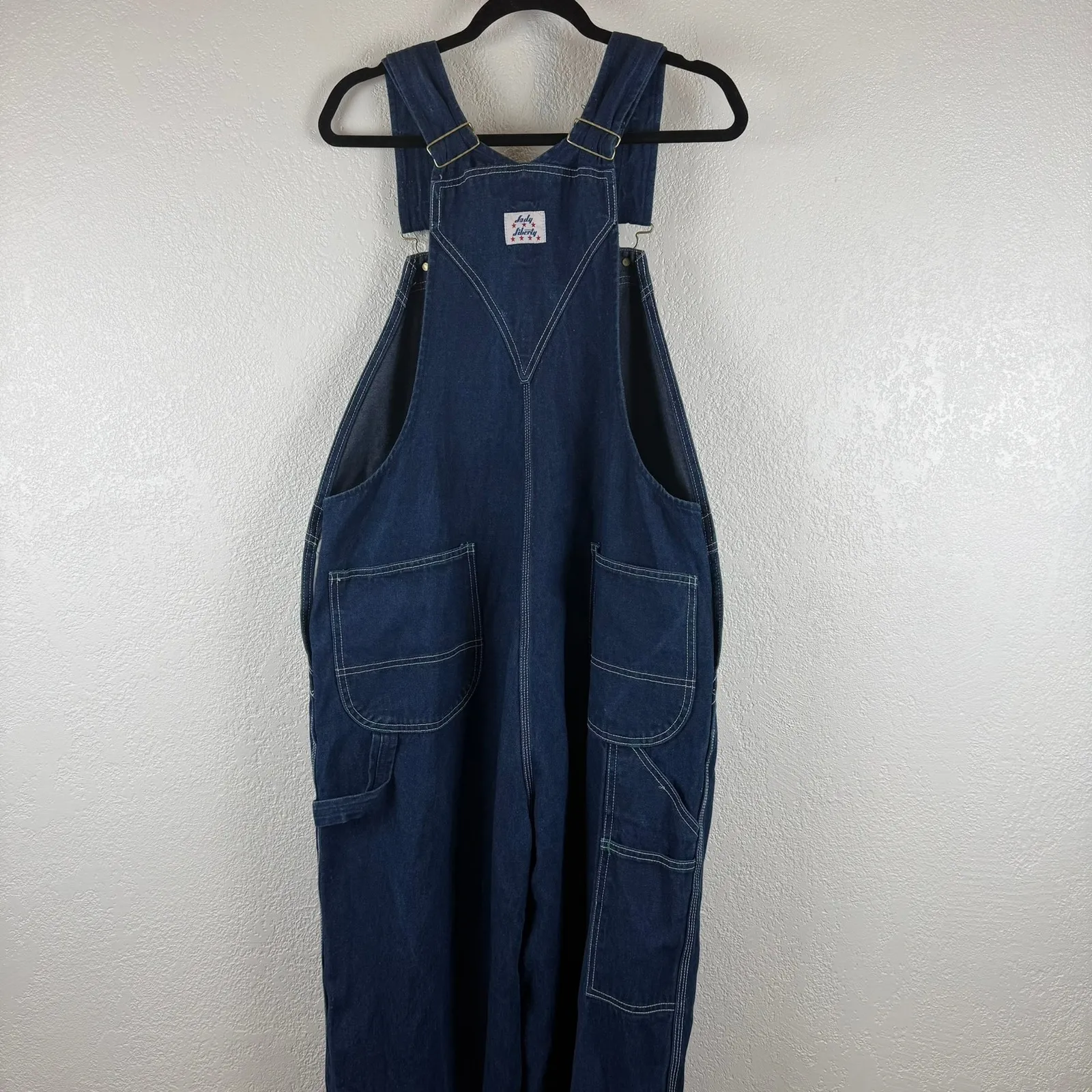 Liberty Denim Overalls — Women's Size 20 Tall Green Zip Accent Carpenter Style Blue - Image 12