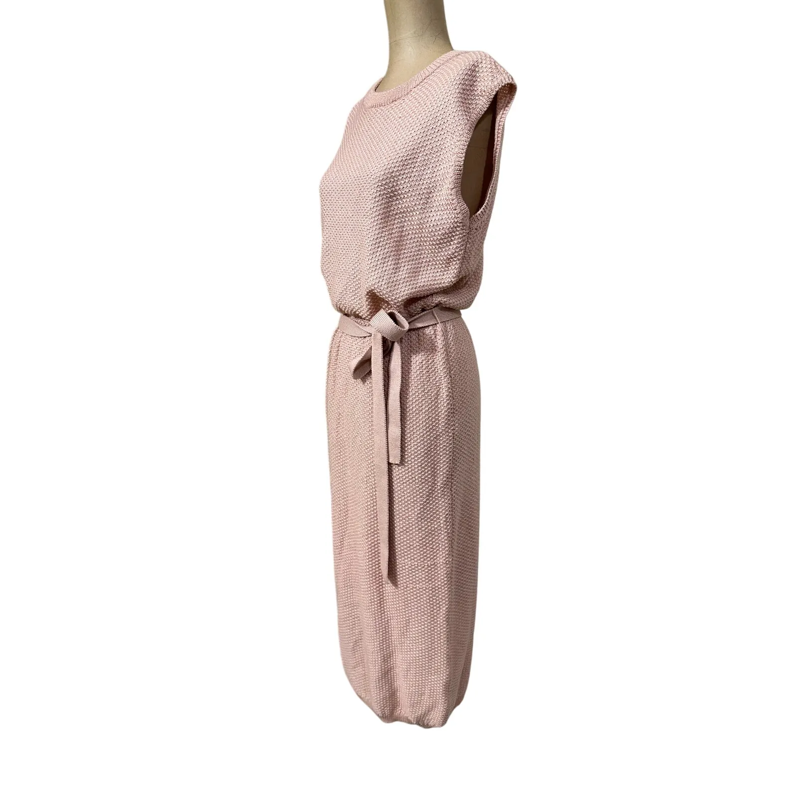 Callahan Midi Sweater Dress Light Pink Open Knit Sleeveless Belted - Image 7