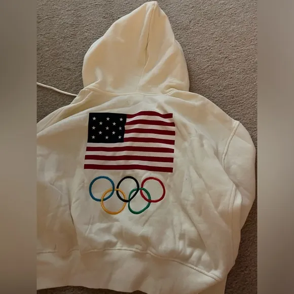 Womens cream looney toones Olympic USA hoodie jacket - Image 2