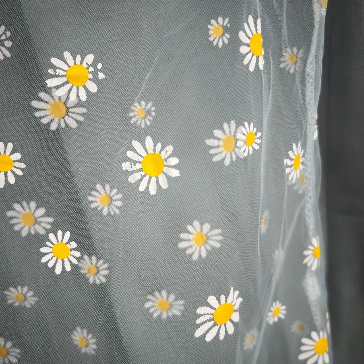 Sheer Floral Daisy Print Mesh Long Sleeve Top Stretch Y2K Floral Transparent S White Size XS - Image 3