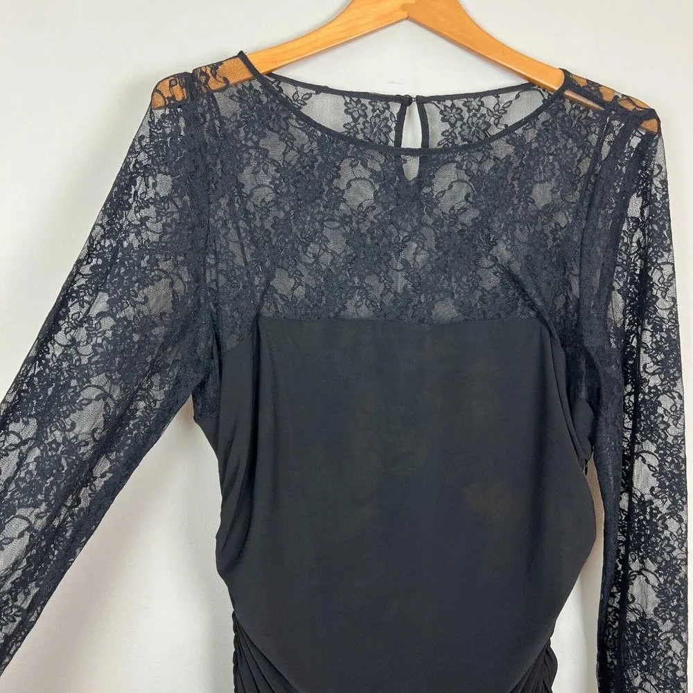 American Living Dress Womens 16 Black Sheath Lace Ruched Long Sleeve Knee Length - Image 2