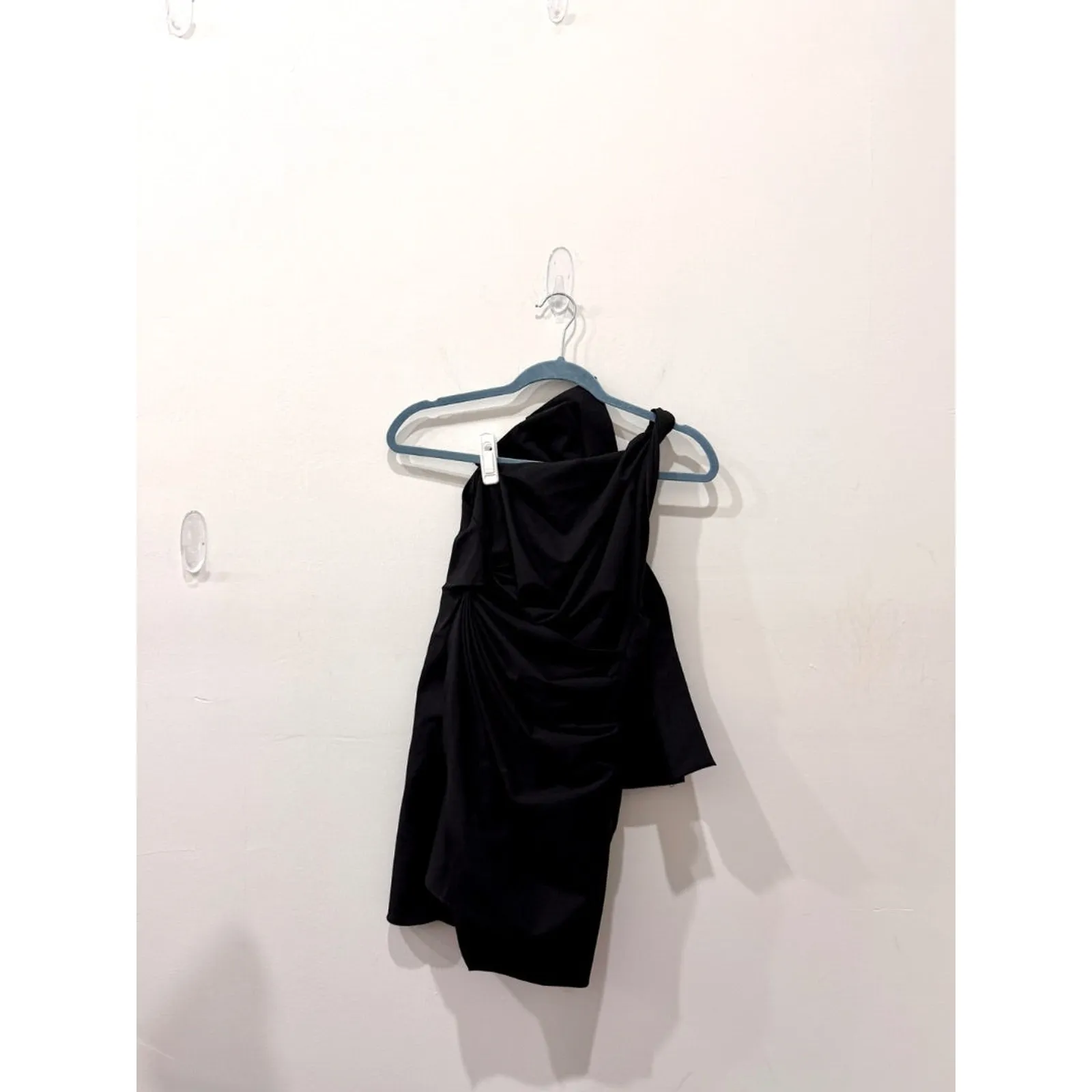 Zara Asymmetric One Shoulder Mini Dress with Twist Large Bow Ribbon Black XS - Image 5