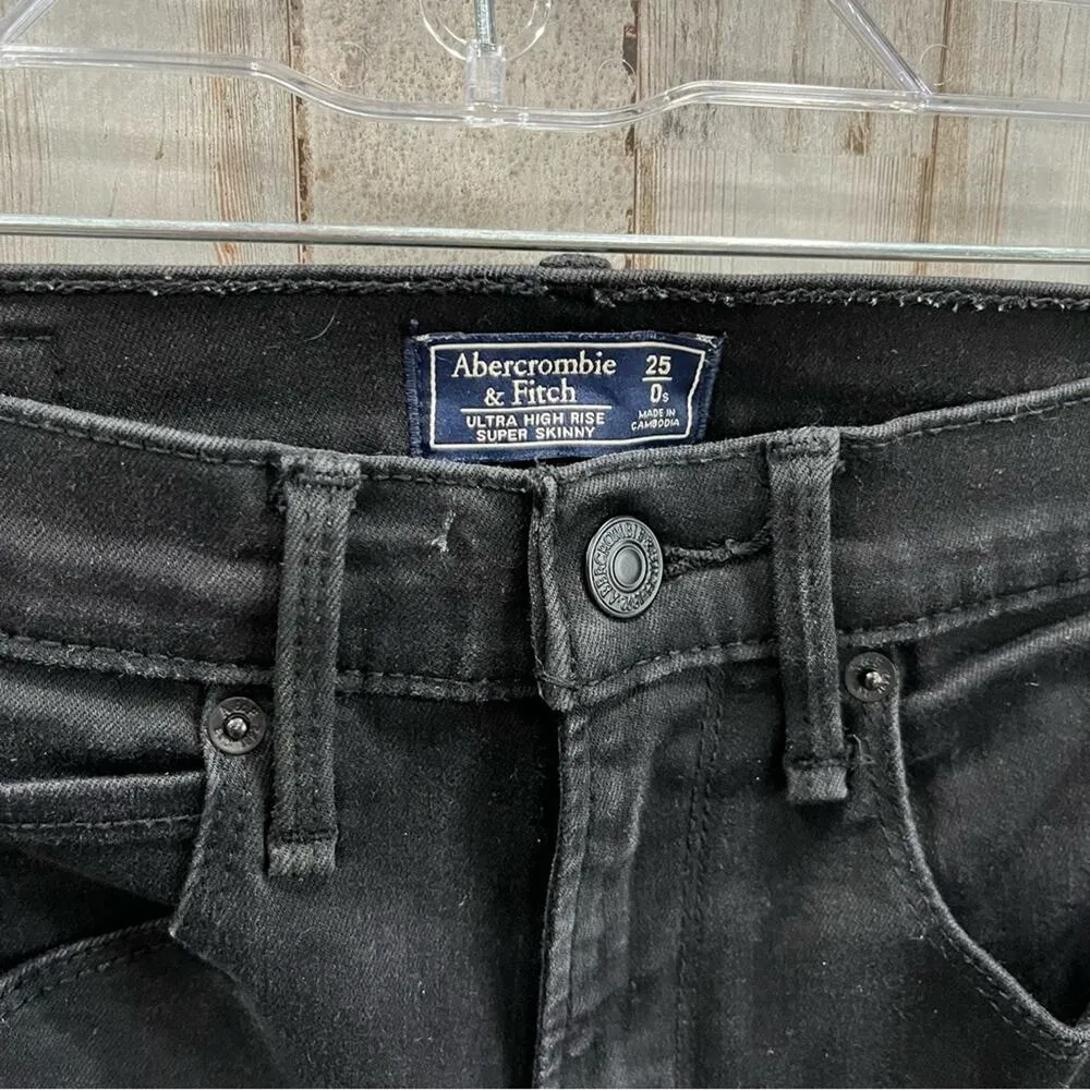 Abercrombie Ultra High Rise Super Skinny Black Jeans Busted Knee Raw Hem - Image 3