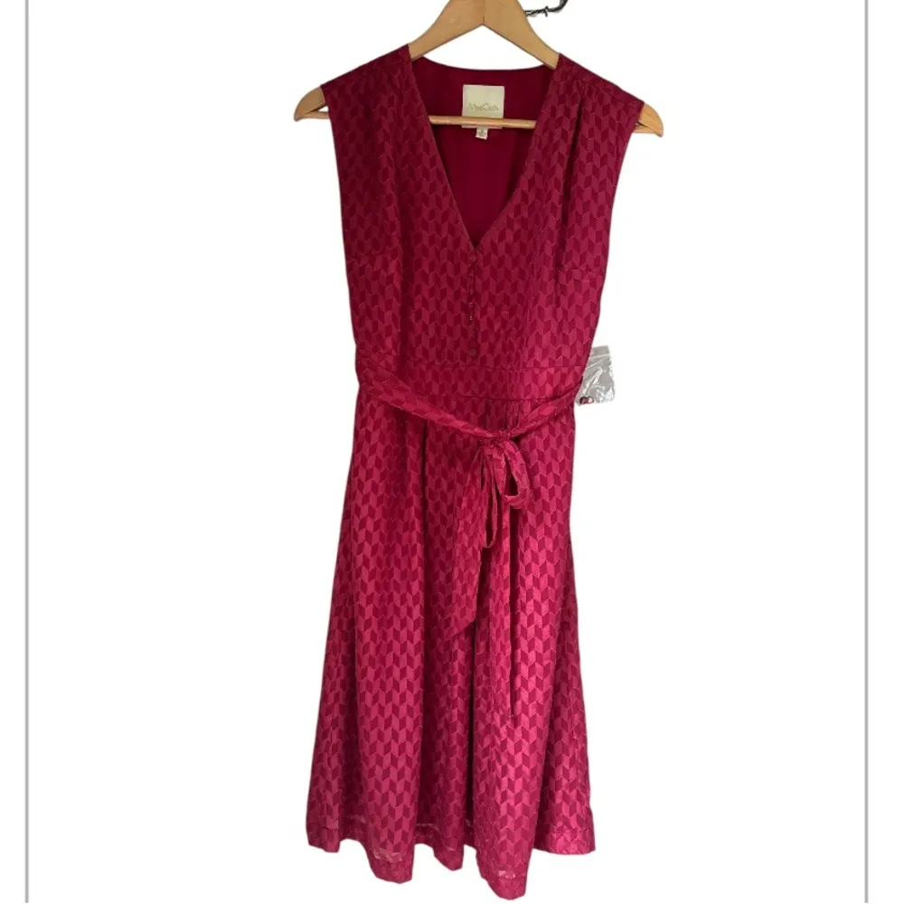 MODCLOTH Button Front Retro Chevron A-Line Dress small NEW sash belt - Image 2