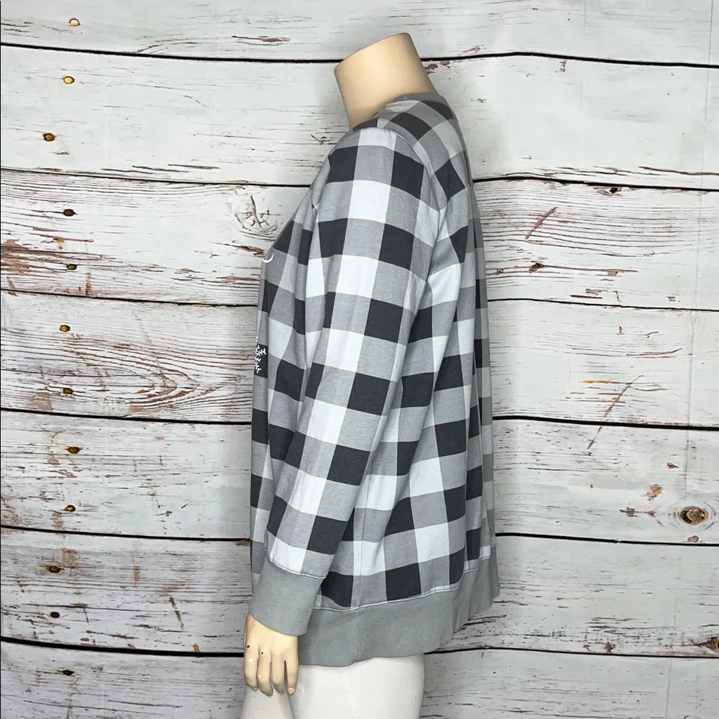 Woman Within 18/20 L Gray Buffalo Plaid Merry & Bright Christmas Sweatshirt Top - Image 3