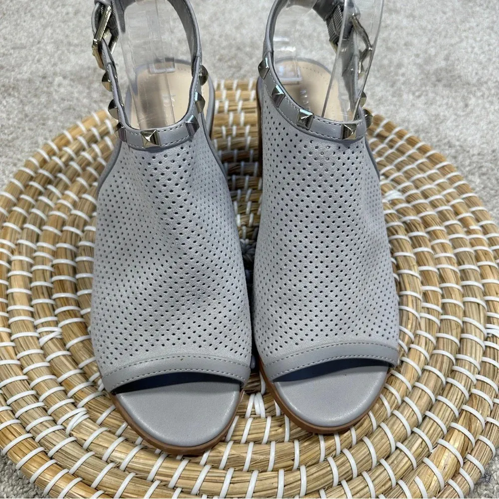 Marc Fisher Grey Suede Perforated Parso Studded Heeled Sandal Size 6.5 - Image 3