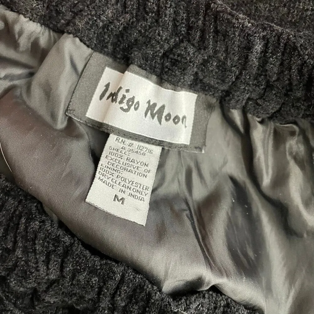 Indigo Moon Black Chenille Long Midi Blanket Skirt Fringe Y2K 2000s Western M Size M - Image 6