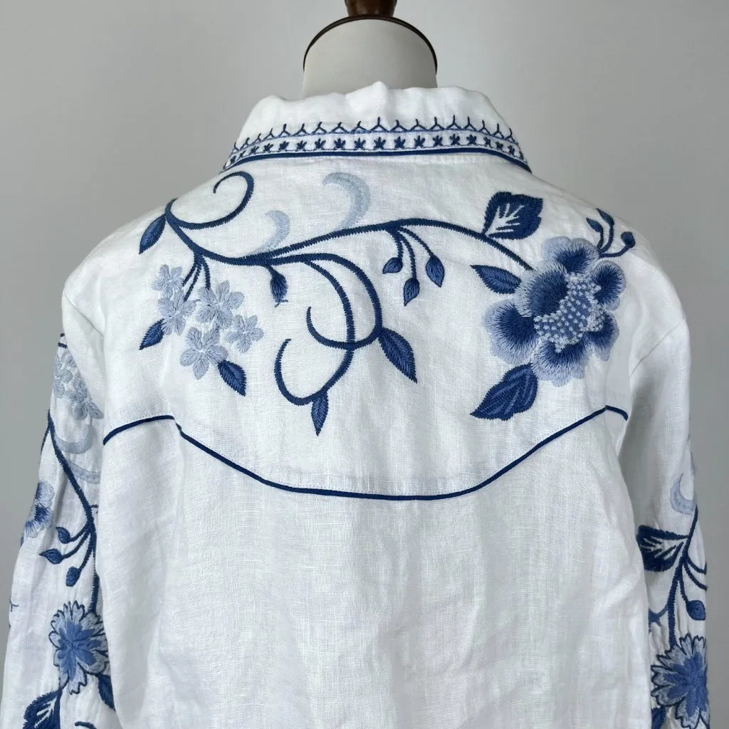 NWOT Johnny Was Linen Embroidered Floral Boho Long Sleeves Jacket Coat Sz M - Image 6