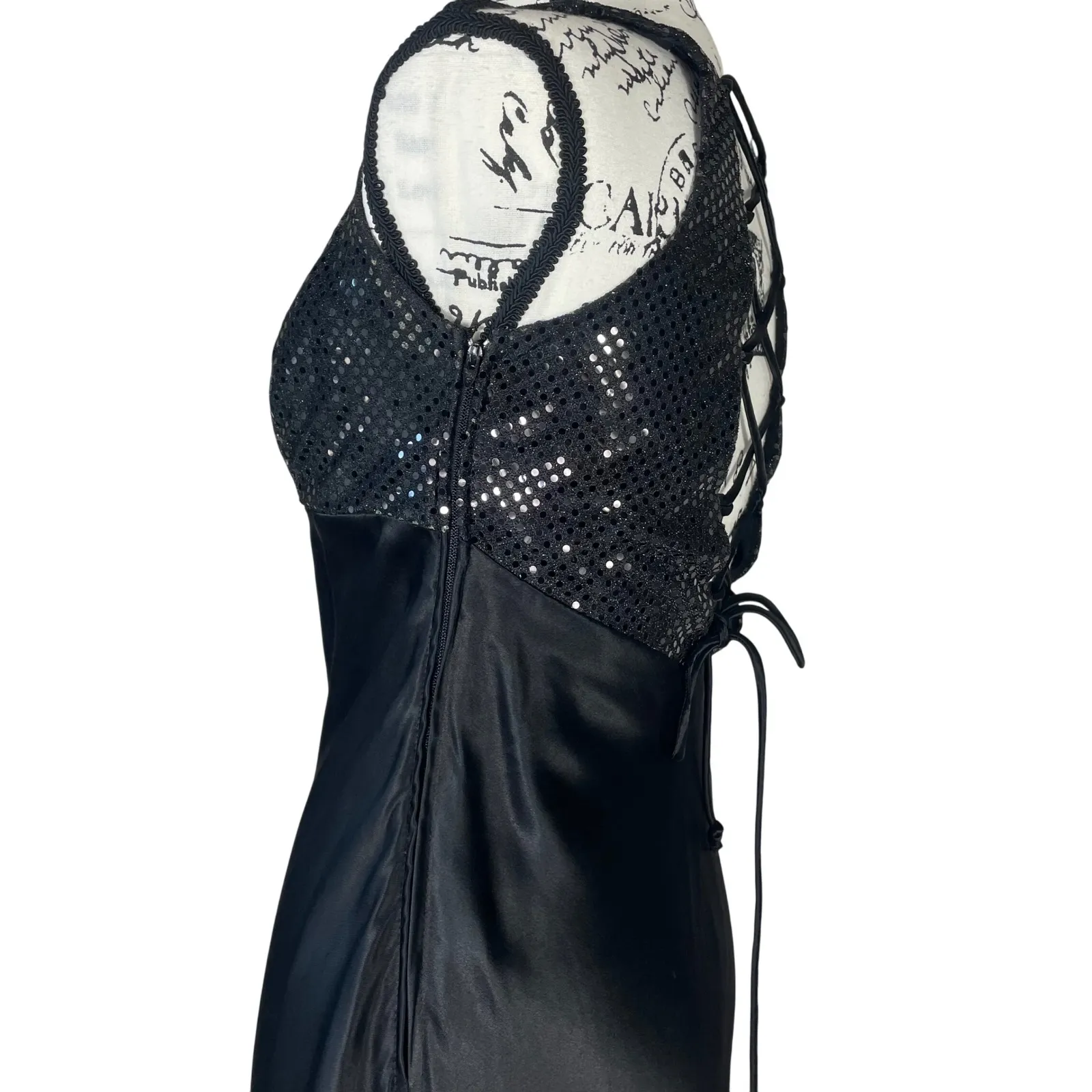 Vintage Y2K Jump Apparel‎ Co. Black Sequin Satin Gown Lace - Image 5