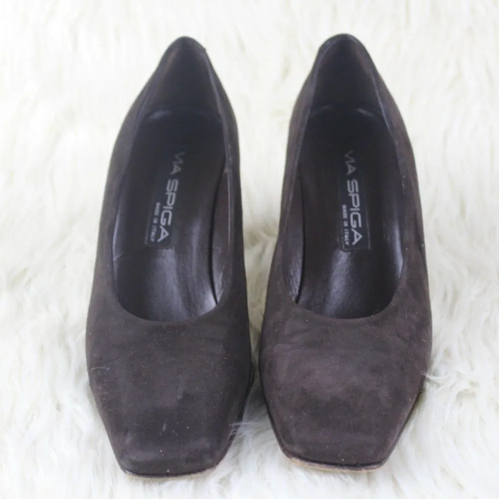 Via Spiga Square Toe Suede Pumps Block Heels 7.5 - Image 4