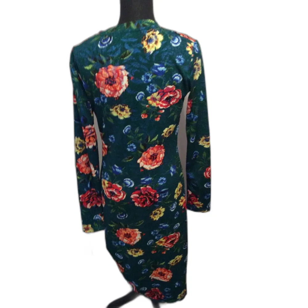 Zara Asymmetrical Floral Dress Bodycon Midi Green Large L - Image 3