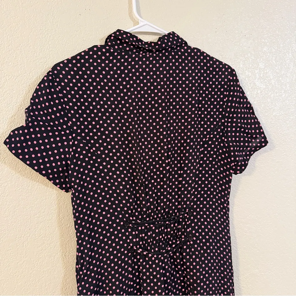 White Stag Polka Dot Black and Pink Midi Dress Women’s Sz M - Image 11