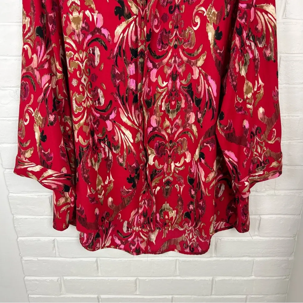 Dana Buchman Red Multi Patterned Colorful Blouse Top Sizd XL - Image 3