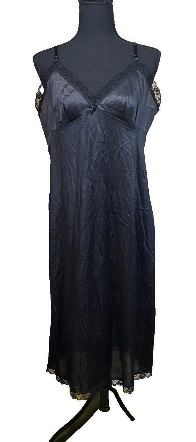 Vintage L’Eggs Lingerie Nylon Slip Dress Y2K 90's Lace Trim Black Size 38 Size L - Image 1