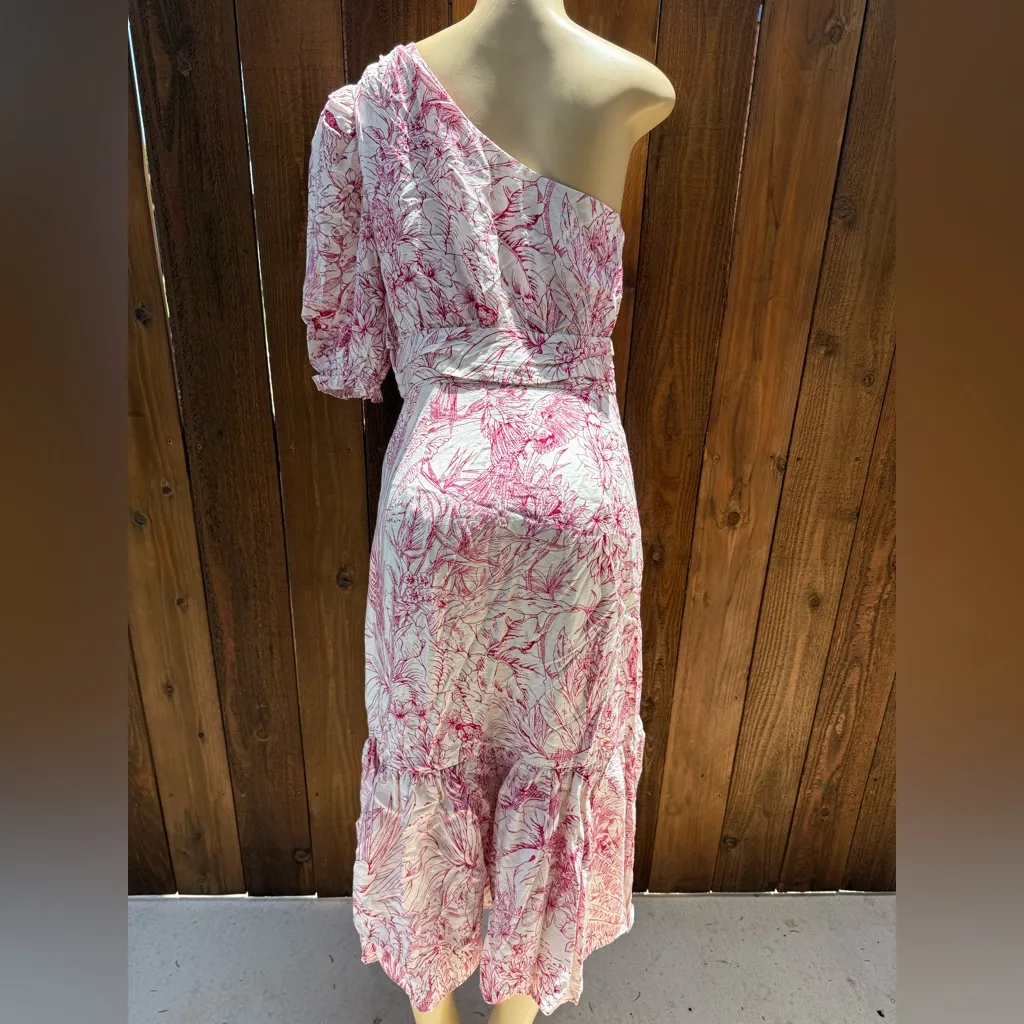 Express Pink and White Ruffled One Shoulder Sundress - Image 5