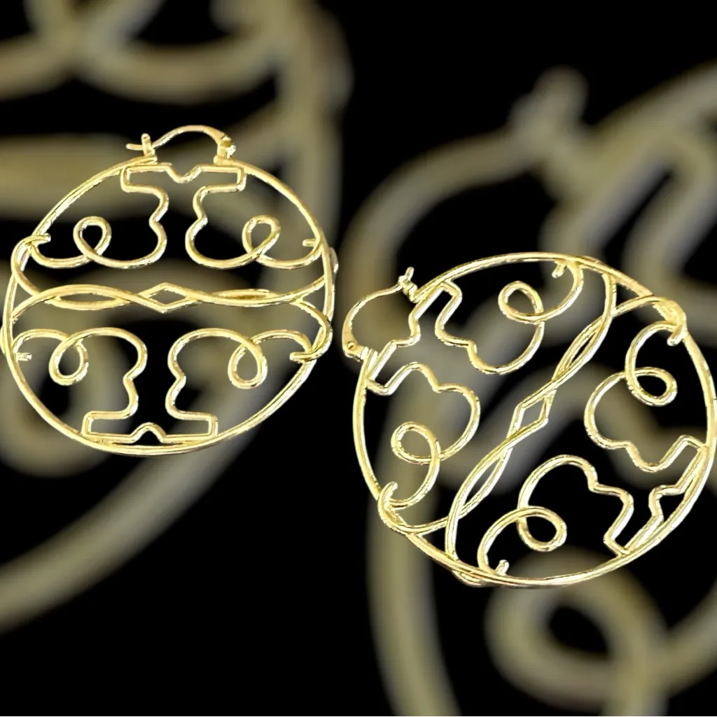 New AUTH TORY BURCH TWISTED MILLER TORY GOLD 2” HOOP on TB Earring Card - Image 7