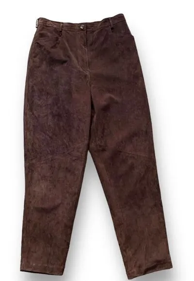 Vintage Valerie Stevens Pants Chocolate Brown Suede Leather High Waisted - Image 1