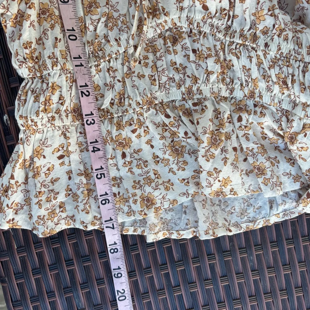 Arizona Jean Company Floral Smocked Blouse - Cream and Brown - Image 9