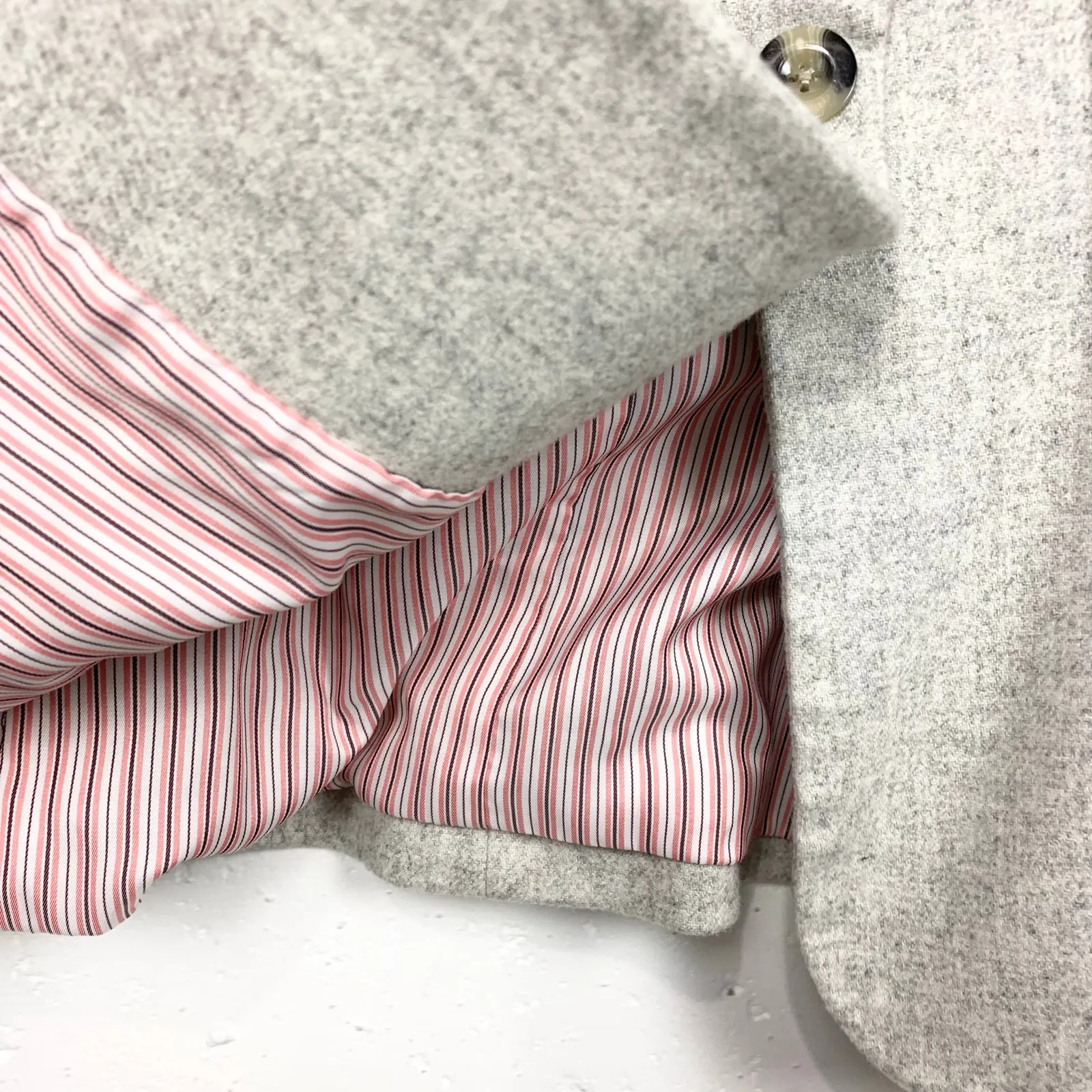 J.Peterman Wool Blend Blazer One Button Notch Collar Light Gray Black Size 14 - Image 11