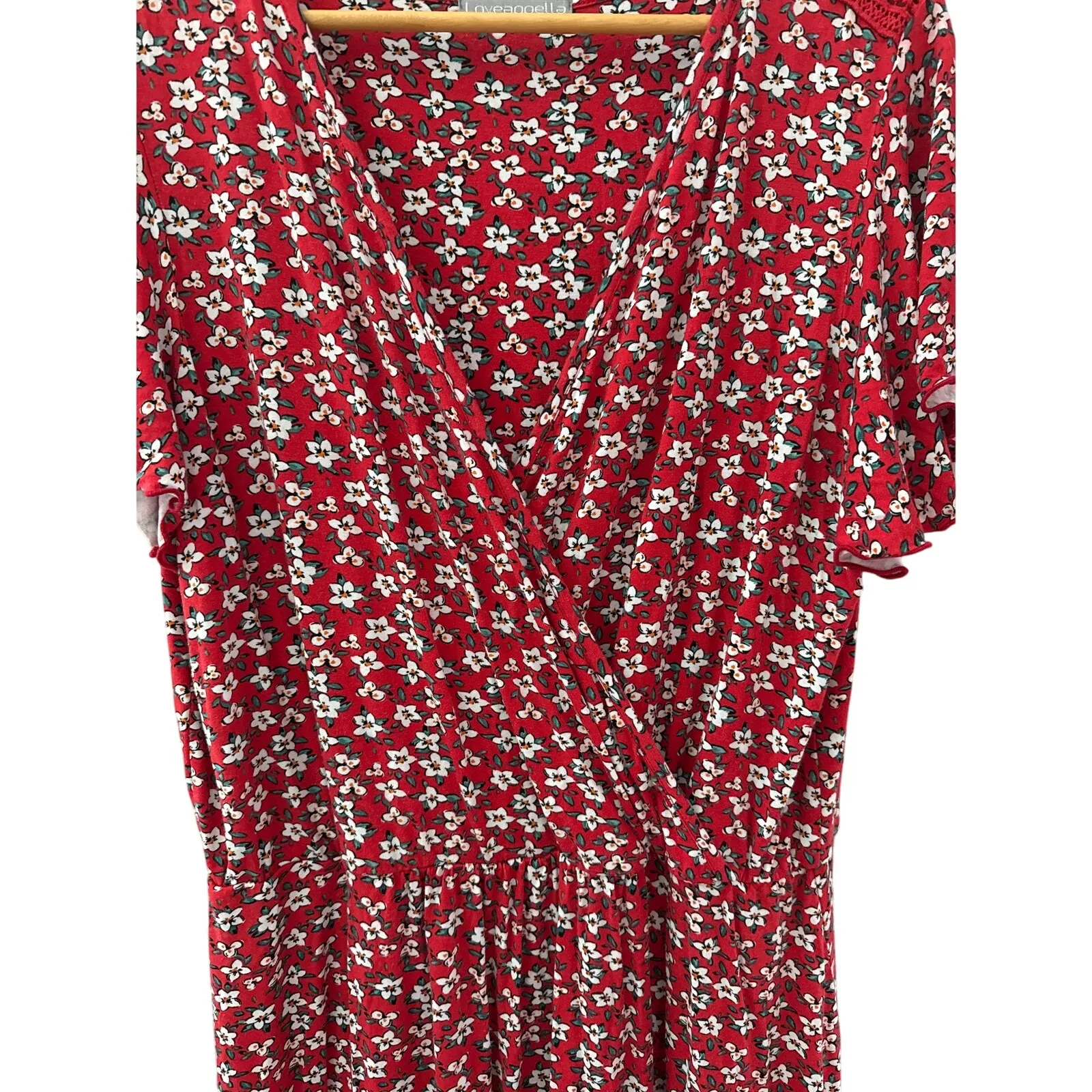 Loveappella Plus Torri Knit Maxi Dress Flutter Sleeve FloralRed & White Size 3X - Image 10