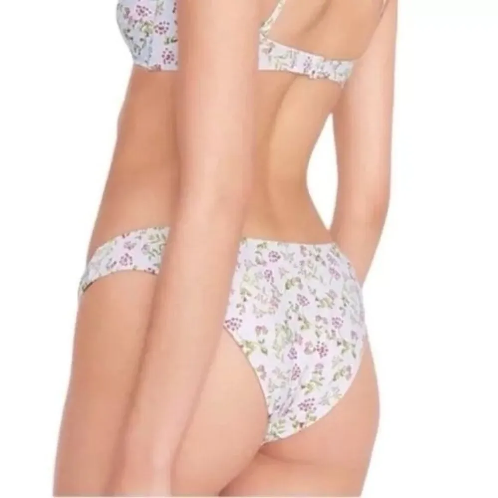 J.Crew Womens Bikini Bottoms Cheeky Mid-Rise High-Cut Leg Floral Blue L - Image 2