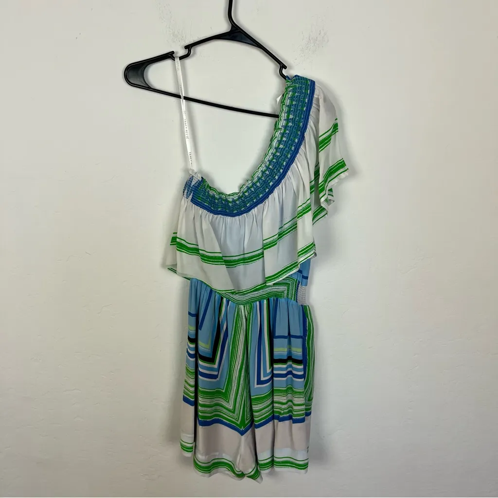 Plenty by Tracy Reese Striped One Shoulder Romper Green Size 4 - Image 7
