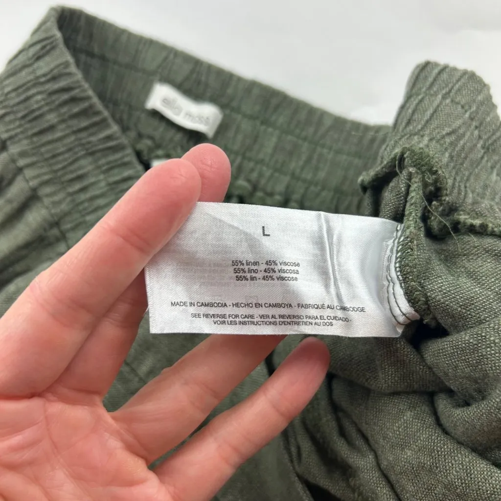 Ella Moss Dark Green Linen Blend Pull On Wide Leg Cropped Pant L - Image 5