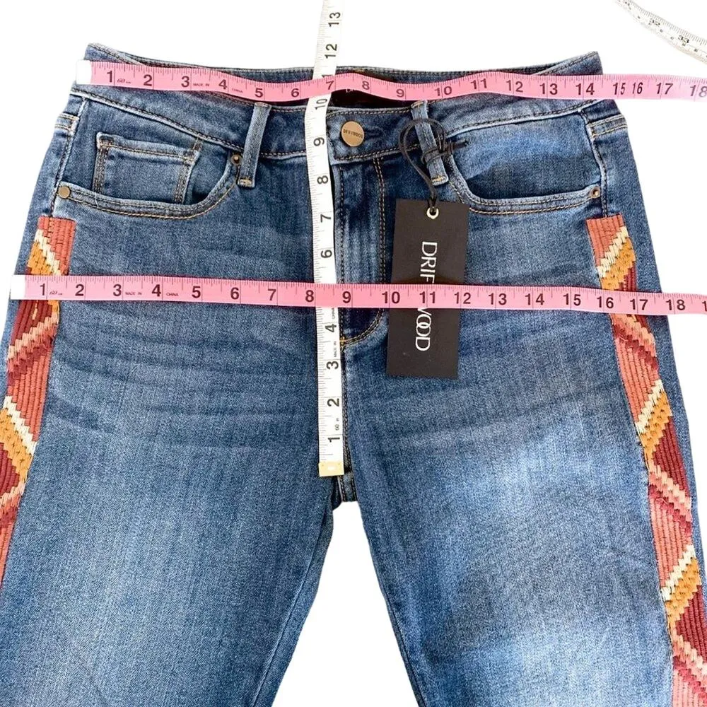 Driftwood NEW Jackie High Rise Skinny Embroidered Rosie Santina Blue Red Pink 28 - Image 10