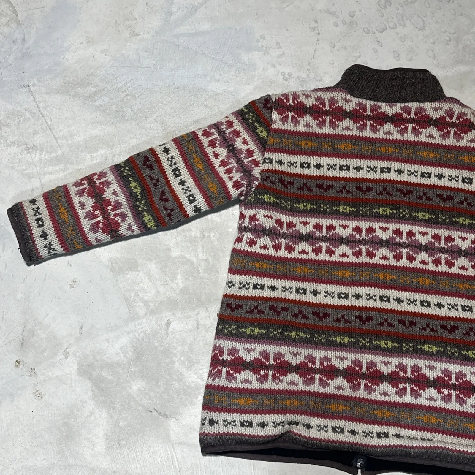 Pachamama Fair Isle 100% Handmade Wool Knit Jumper Woman's SZ L Jacket Zip Up Size L - Image 10