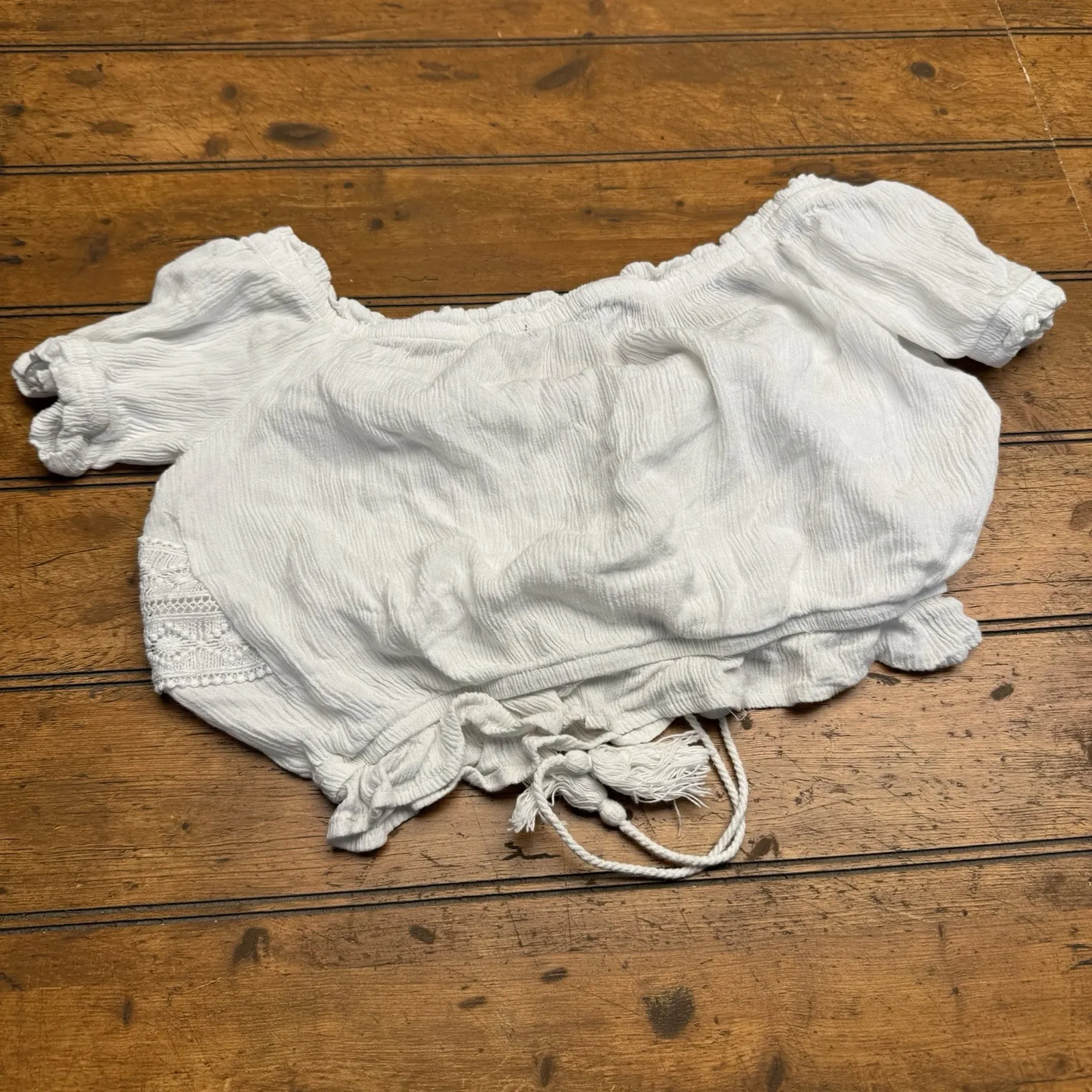 Ambiance Flowy Crochet Accents Top Short Sleeve Boho Festival Blouse Size S‎ - Image 6